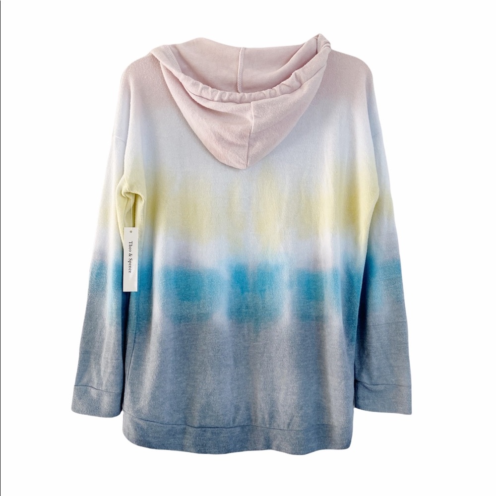 THEO AND SPENCE Tie-Dye V-Neck Drawstring Hoodie Rainbow Size Small NWT - Picture 3 of 6